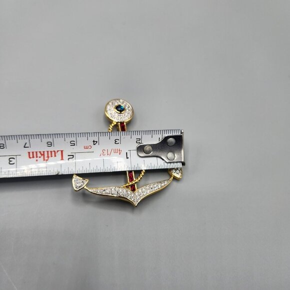 Butler Anchor Brooch Red White Green Crystal Maritime Nautical Costume Jewelry - Picture 7 of 8